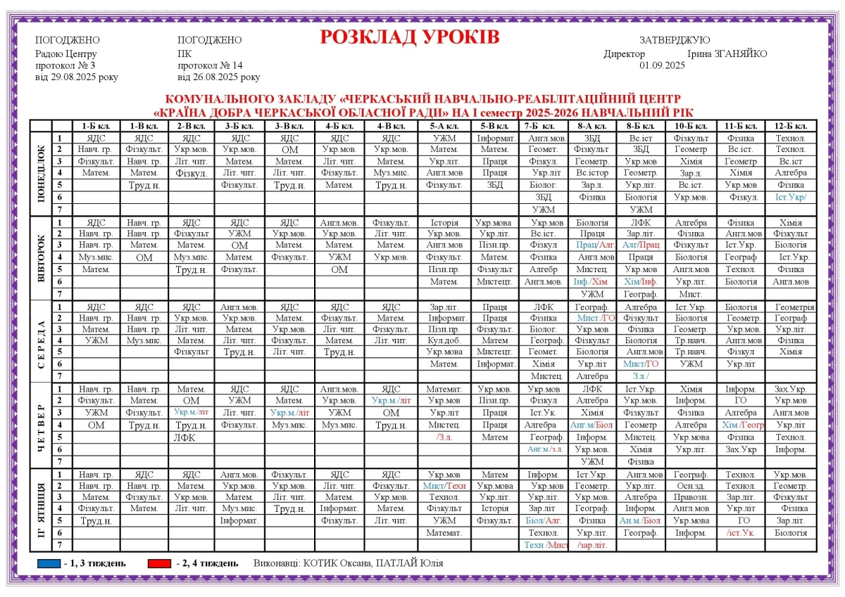 розклад уроків 2025/2026