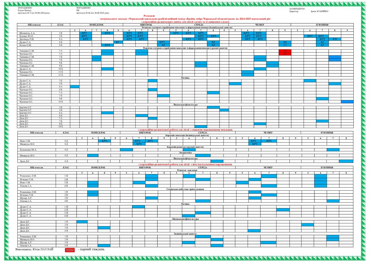 Розклад з корекційно-розвиткових занять